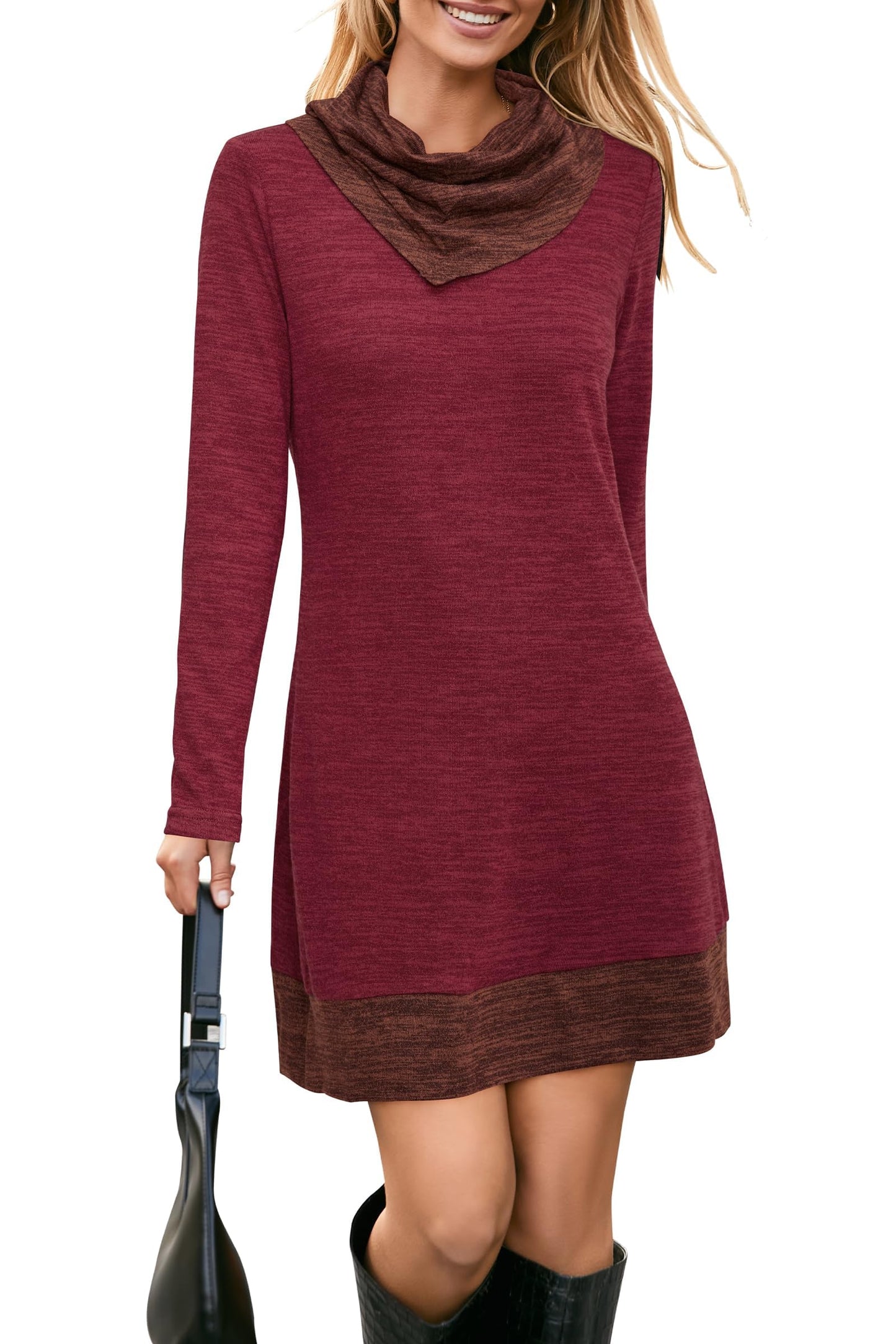 STYLEWORD Vestido de Punto para Mujer Vestido Tipo Jersey de Manga Larga Vestido cálido de Invierno Vestido Tipo túnica para otoño e Invierno