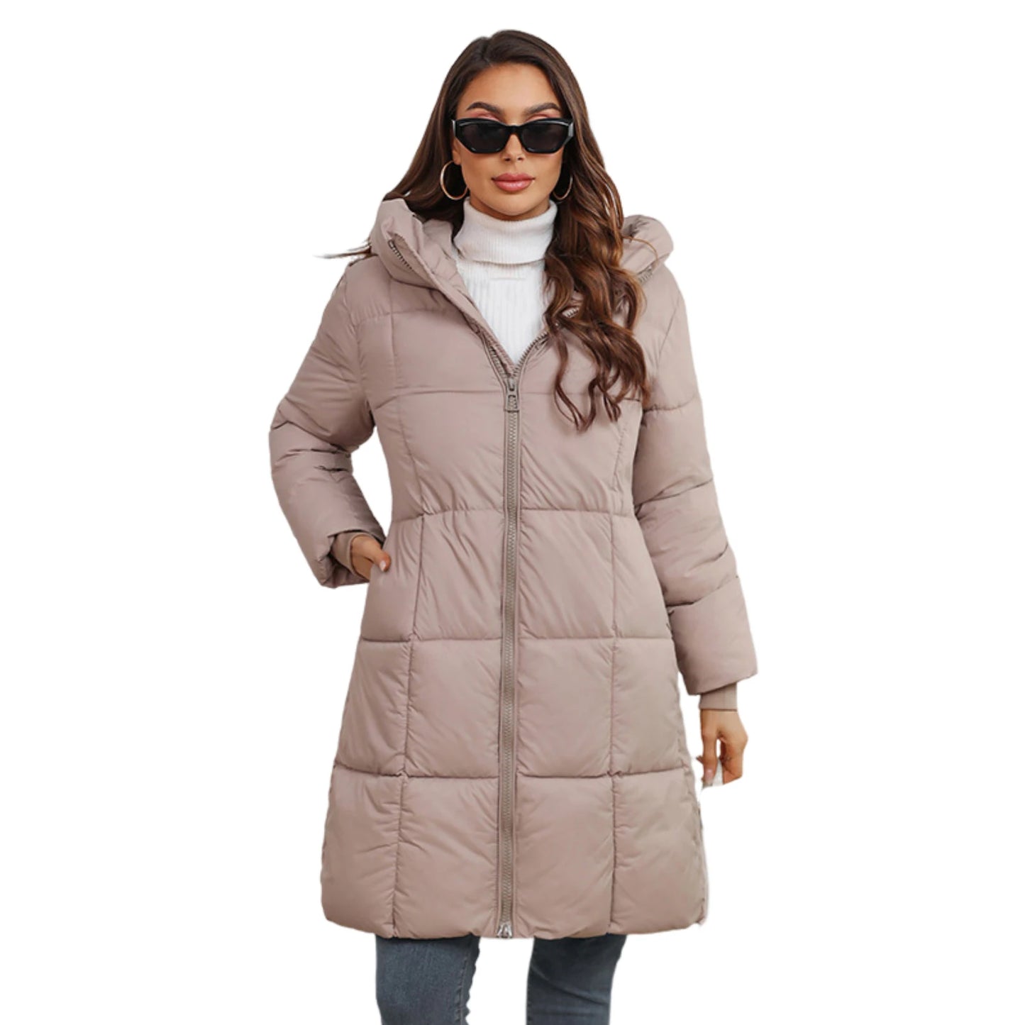 Abrigo largo de invierno para mujer — chaqueta acolchada casual, corte slim, con capucha desmontable, estilo oversize y disponible en tallas grandes hasta 5XL. 🧥❄️