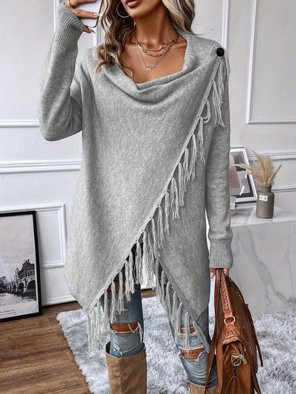 Chal decorativo con flecos y borlas – Cuello drapeado elegante