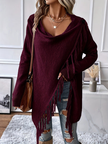 Chal decorativo con flecos y borlas – Cuello drapeado elegante