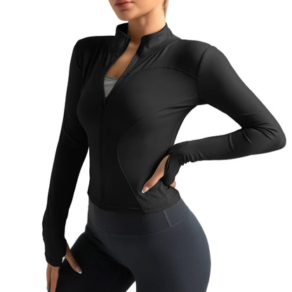 Neteson Camiseta Deportiva Mujer de Manga Larga Chaqueta Deporte Running Camisa de Correr Fitness Yoga Ropa Top con Cremallera y Agujeros para el Pulgar