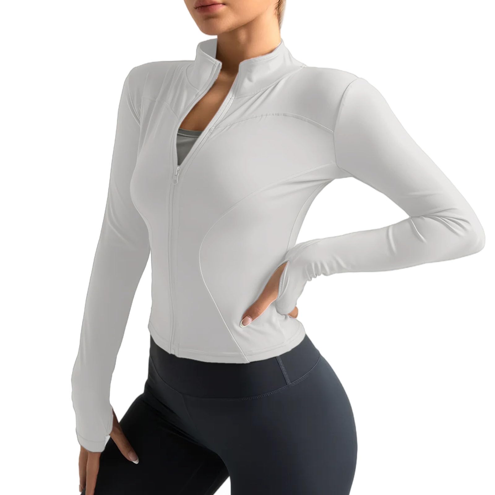 Neteson Camiseta Deportiva Mujer de Manga Larga Chaqueta Deporte Running Camisa de Correr Fitness Yoga Ropa Top con Cremallera y Agujeros para el Pulgar