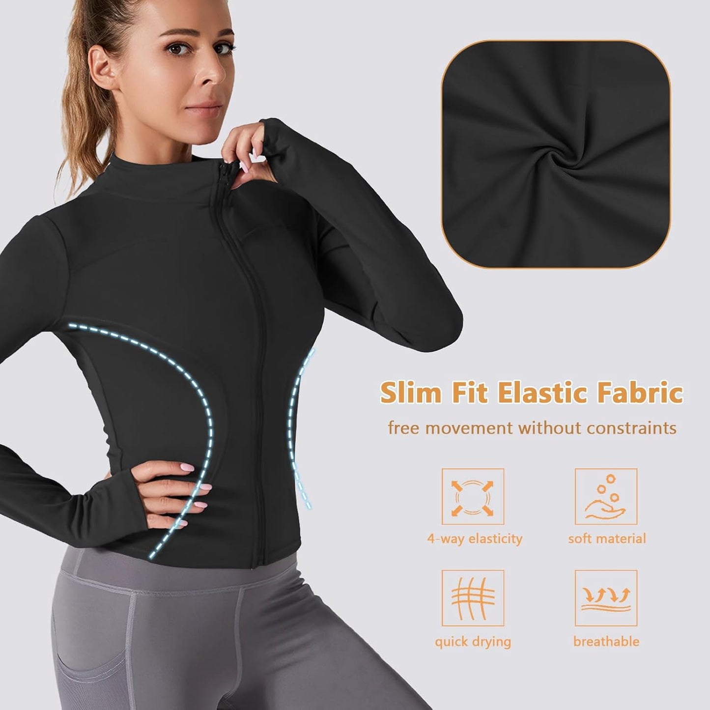 Neteson Camiseta Deportiva Mujer de Manga Larga Chaqueta Deporte Running Camisa de Correr Fitness Yoga Ropa Top con Cremallera y Agujeros para el Pulgar