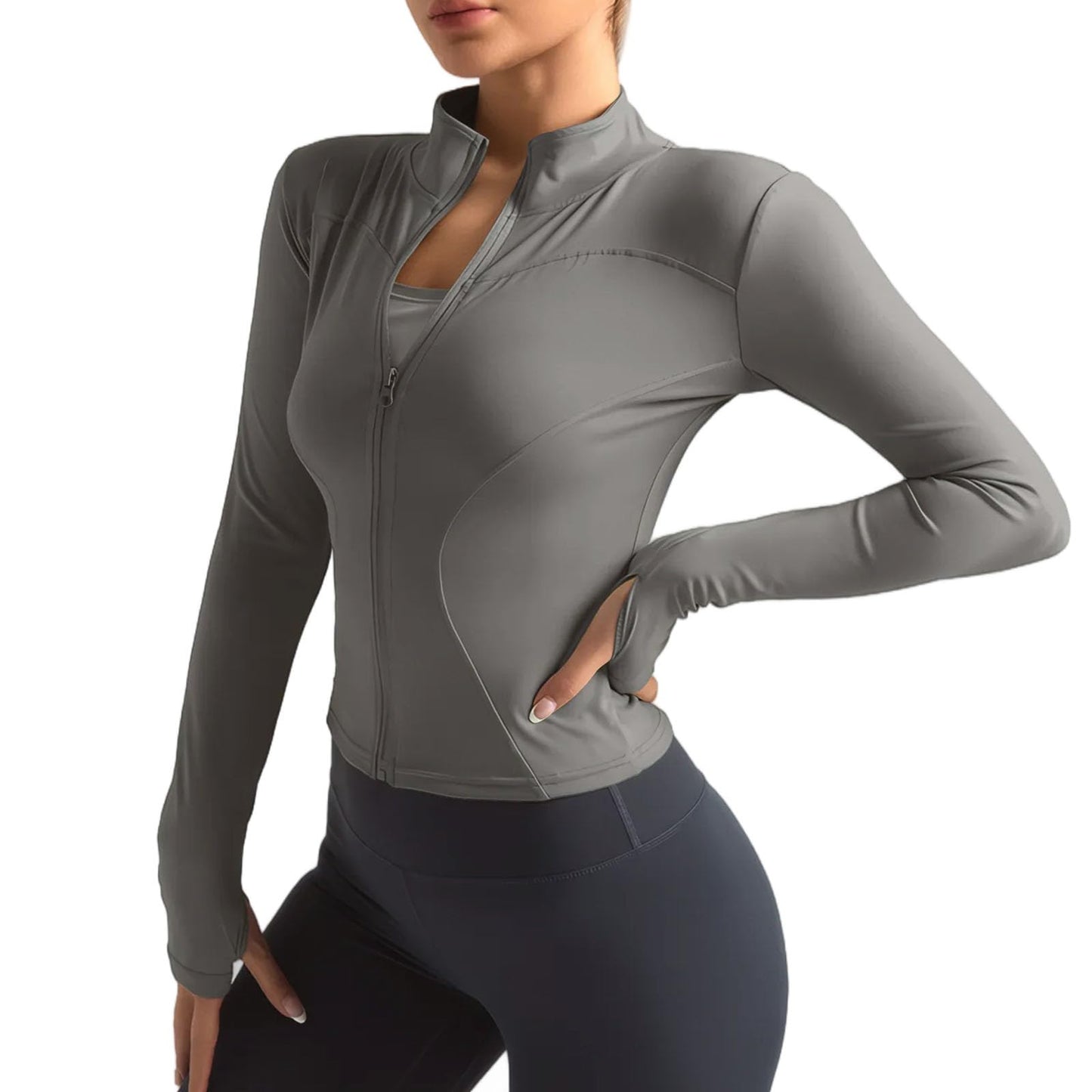 Neteson Camiseta Deportiva Mujer de Manga Larga Chaqueta Deporte Running Camisa de Correr Fitness Yoga Ropa Top con Cremallera y Agujeros para el Pulgar