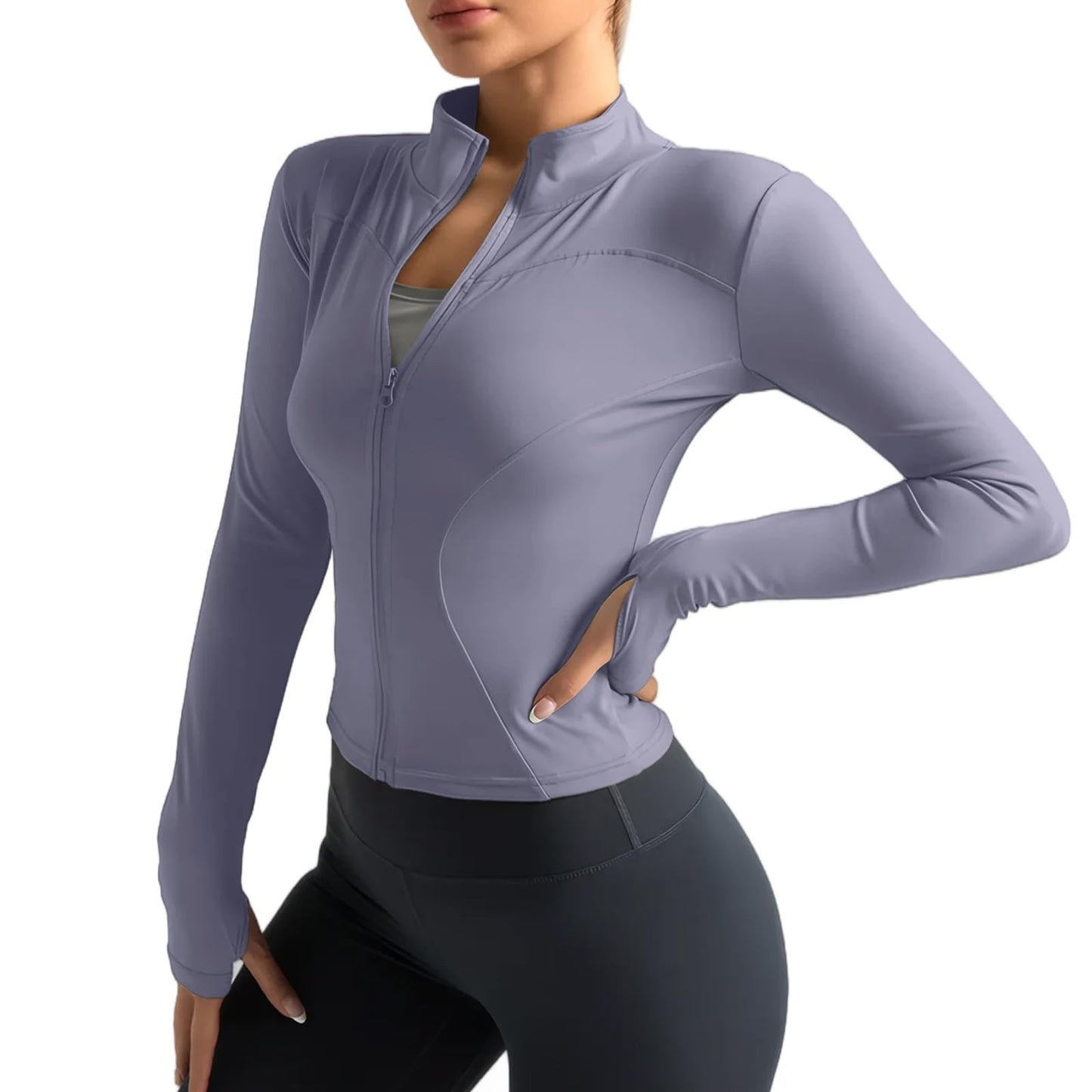 Neteson Camiseta Deportiva Mujer de Manga Larga Chaqueta Deporte Running Camisa de Correr Fitness Yoga Ropa Top con Cremallera y Agujeros para el Pulgar