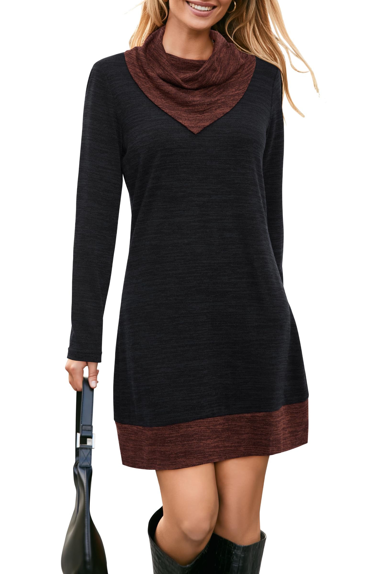 STYLEWORD Vestido de Punto para Mujer Vestido Tipo Jersey de Manga Larga Vestido cálido de Invierno Vestido Tipo túnica para otoño e Invierno