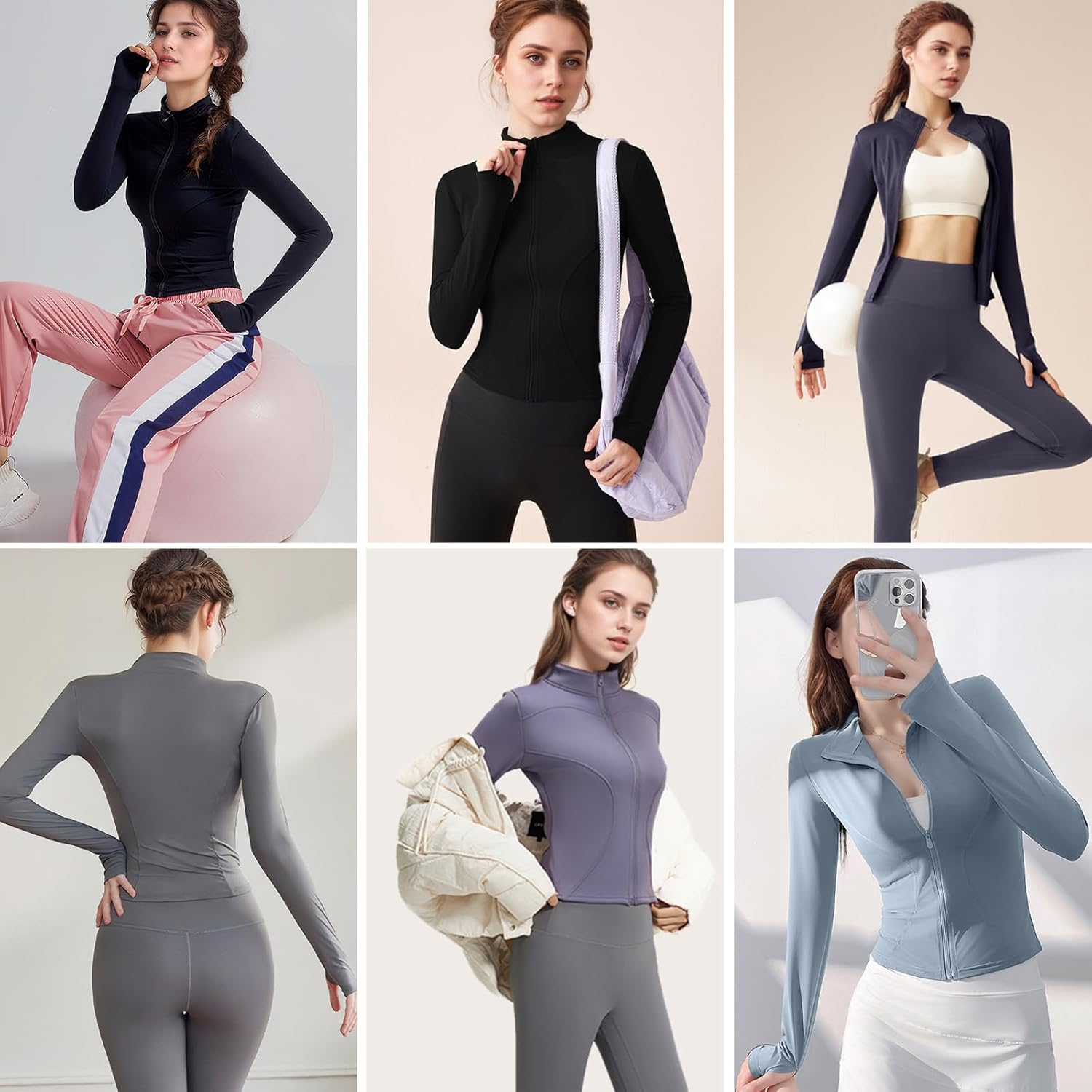 Neteson Camiseta Deportiva Mujer de Manga Larga Chaqueta Deporte Running Camisa de Correr Fitness Yoga Ropa Top con Cremallera y Agujeros para el Pulgar