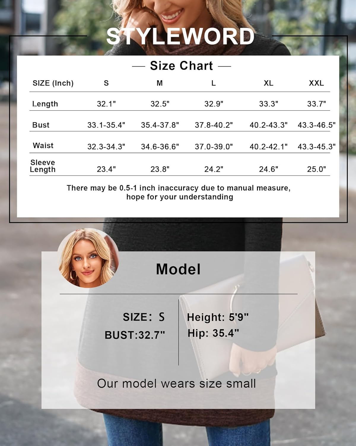 STYLEWORD Vestido de Punto para Mujer Vestido Tipo Jersey de Manga Larga Vestido cálido de Invierno Vestido Tipo túnica para otoño e Invierno