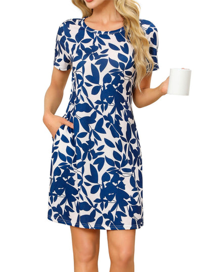 Zeagoo T Shirt Vestidos Señoras con Bolsillos Luz Airy Playa Vestido Cuello Redondo Manga Corta Rodilla Longitud Básica-Vestidos Ejército