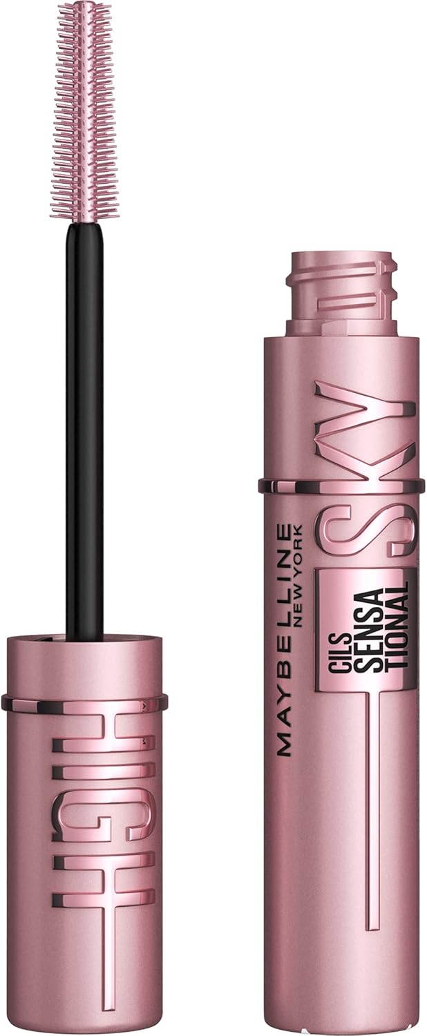 Maybelline New York, Máscara de Pestañas Lash Sensational Sky High con Cepillo Flexible y Extracto de Bambú, Volumen y Longitud Extrema para Pestañas Largas y Definidas, 7.2 ml, Tono 01, Negro