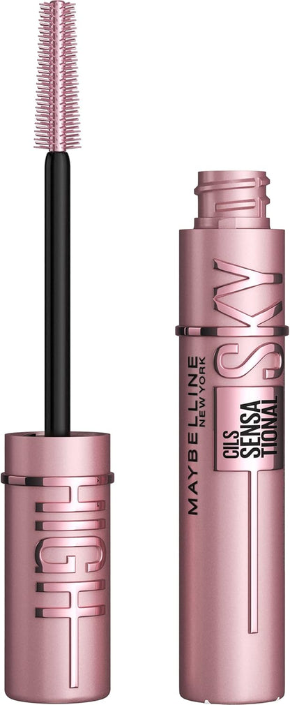 Maybelline New York, Máscara de Pestañas Lash Sensational Sky High con Cepillo Flexible y Extracto de Bambú, Volumen y Longitud Extrema para Pestañas Largas y Definidas, 7.2 ml, Tono 01, Negro