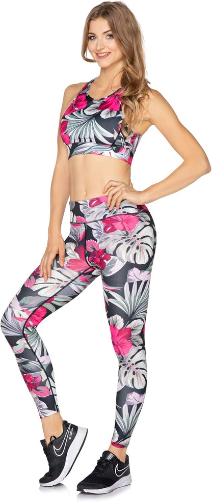 SOFTSAIL Las mujeres de Deportes Conjunto de Talle Alto, Adelgazamiento Running Leggings Sujetador Crop Top SM01