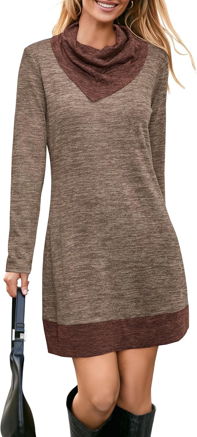 STYLEWORD Vestido de Punto para Mujer Vestido Tipo Jersey de Manga Larga Vestido cálido de Invierno Vestido Tipo túnica para otoño e Invierno