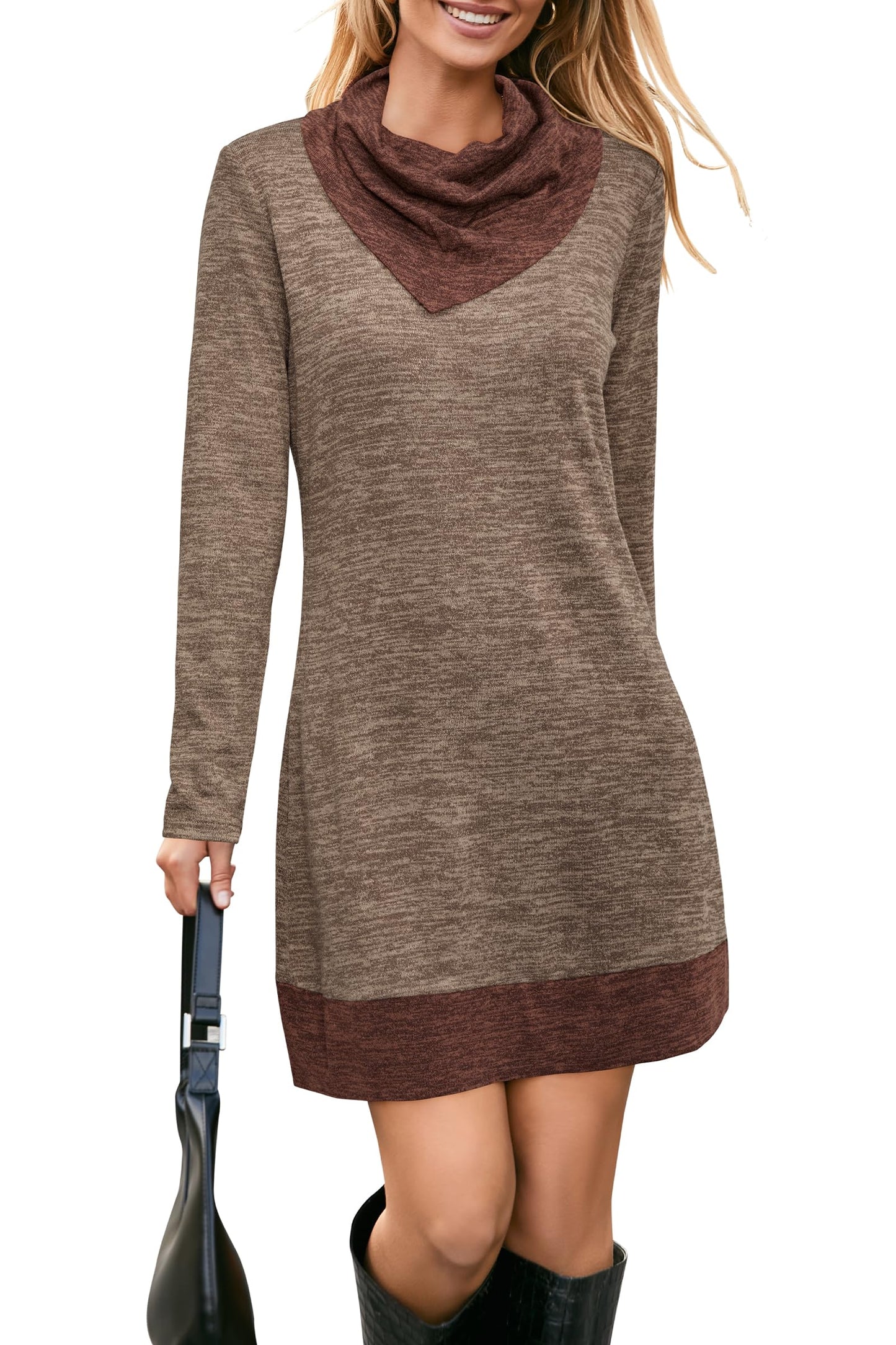 STYLEWORD Vestido de Punto para Mujer Vestido Tipo Jersey de Manga Larga Vestido cálido de Invierno Vestido Tipo túnica para otoño e Invierno