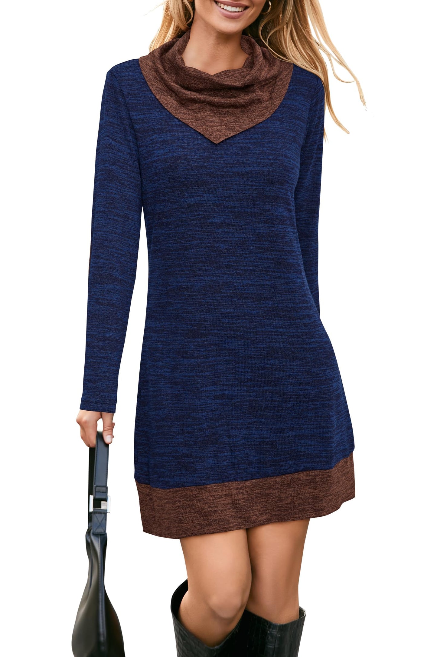 STYLEWORD Vestido de Punto para Mujer Vestido Tipo Jersey de Manga Larga Vestido cálido de Invierno Vestido Tipo túnica para otoño e Invierno