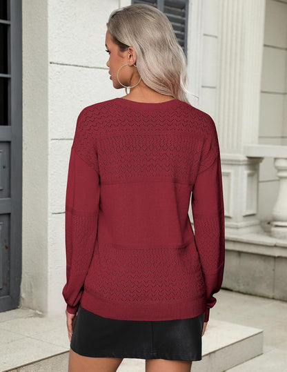 Zeagoo Mujer Punto Jersey Canalé Manga Larga Cuello en V Suter Color Sólido Otoño e Invierno Elegante Casual Pullover