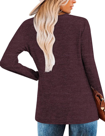 DUOEASE Camisetas de Manga Larga para Cuello en V Mujer Otoño Invierno Jersey Elegantes Básica Blusas