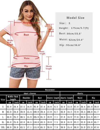 Litherday Pijama Mujer Verano Manga Corta Algodón Pijamas Mujer Sexy Talla Grande Ropa para Dormir con Bolsillos y cordón S-XXL