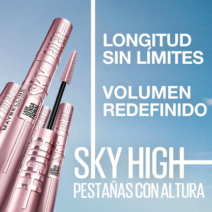 Maybelline New York, Máscara de Pestañas Lash Sensational Sky High con Cepillo Flexible y Extracto de Bambú, Volumen y Longitud Extrema para Pestañas Largas y Definidas, 7.2 ml, Tono 01, Negro