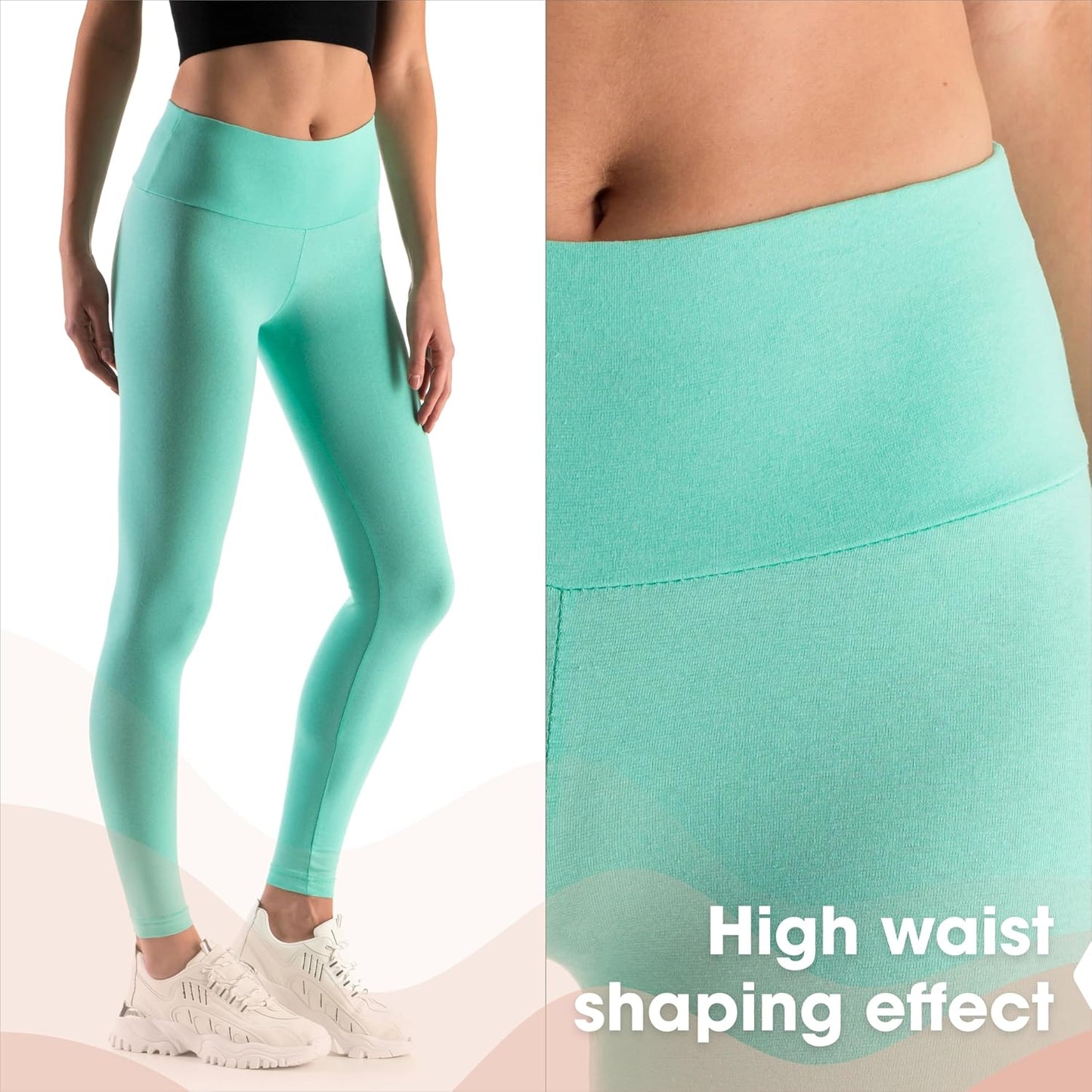SOFTSAIL - Leggings de algodón para Mujer Cintura Alta Control del Vientre Deportes Gimnasio Fitness Pantalones elásticos para Mujer Color sólido Tallas Grandes LWP