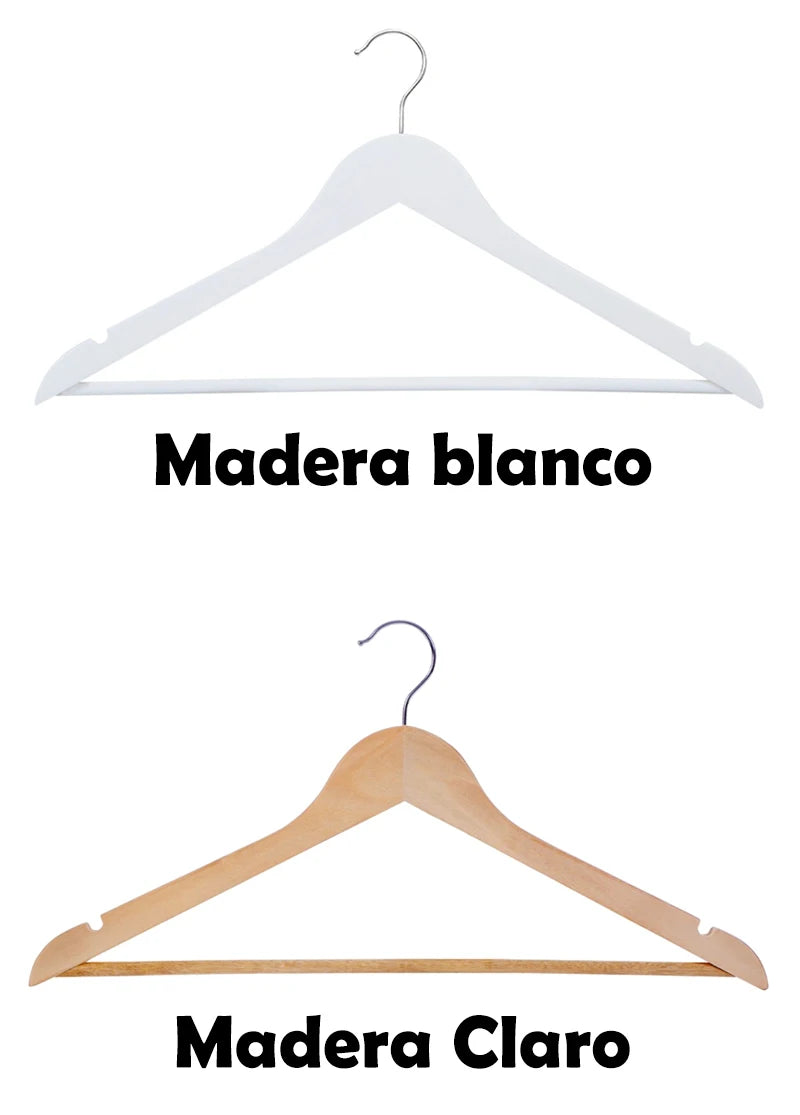 Perchas de Madera para Ropa – Madera y Blanco, Hombros con Muescas, Antideslizantes