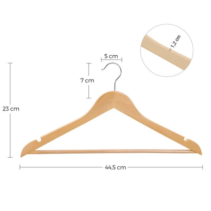 Perchas de Madera para Ropa – Madera y Blanco, Hombros con Muescas, Antideslizantes