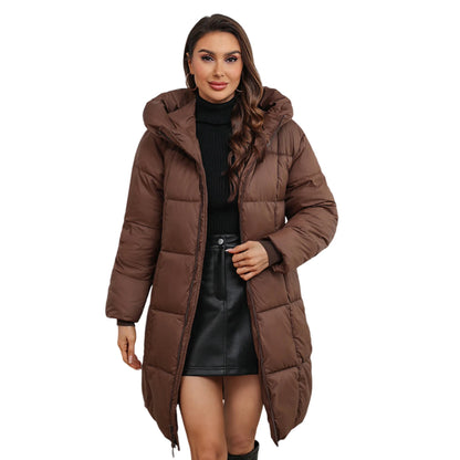 Abrigo largo de invierno para mujer — chaqueta acolchada casual, corte slim, con capucha desmontable, estilo oversize y disponible en tallas grandes hasta 5XL. 🧥❄️