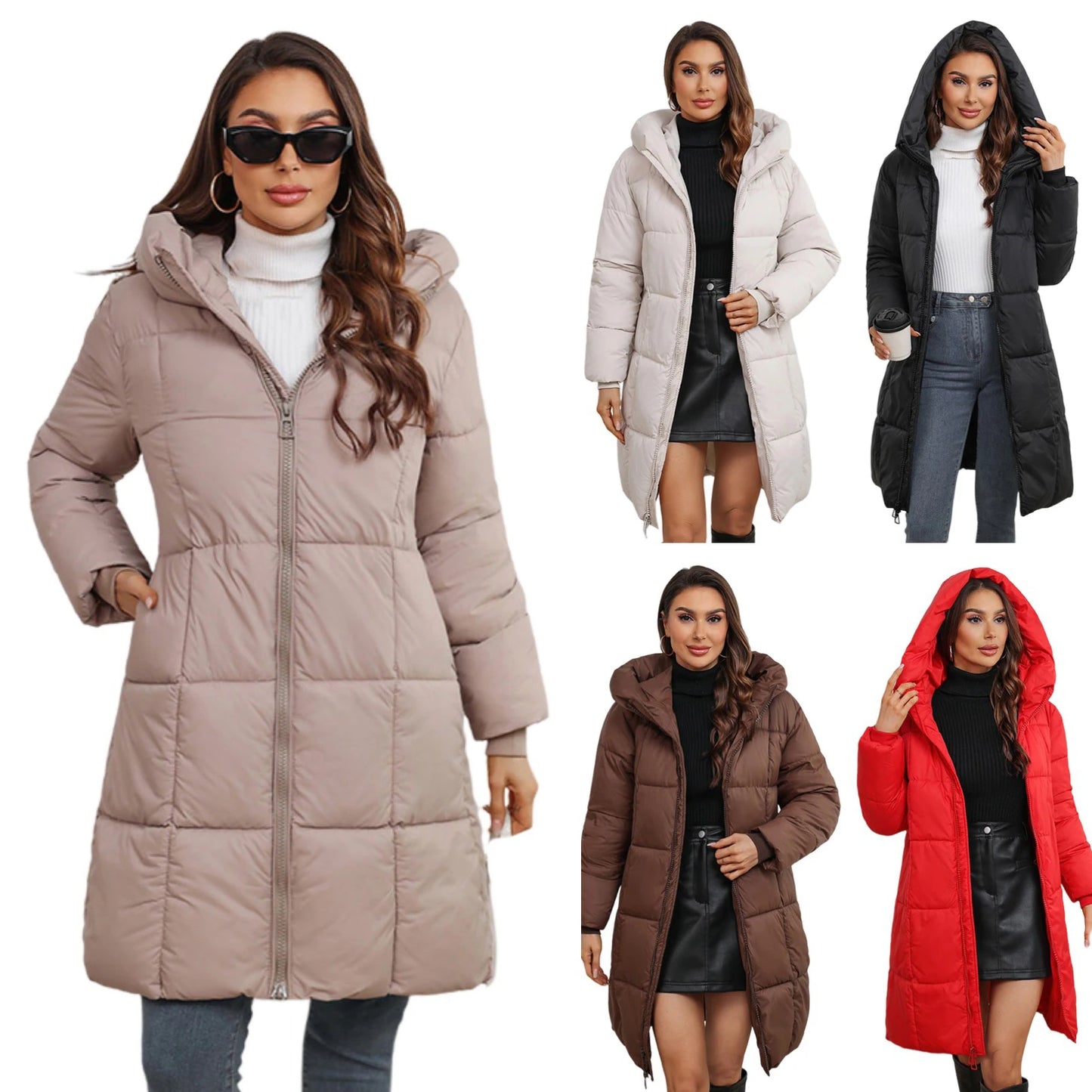 Abrigo largo de invierno para mujer — chaqueta acolchada casual, corte slim, con capucha desmontable, estilo oversize y disponible en tallas grandes hasta 5XL. 🧥❄️