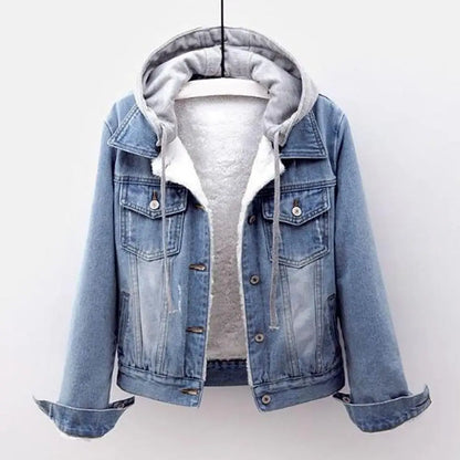 Chaqueta de invierno para mujer estilo chic — abrigo de denim suave y grueso, térmico y disponible en tallas grandes. ❄️🧥