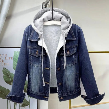 Chaqueta de invierno para mujer estilo chic — abrigo de denim suave y grueso, térmico y disponible en tallas grandes. ❄️🧥