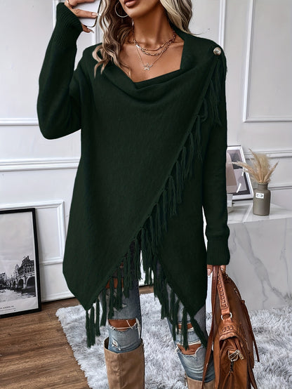 Chal decorativo con flecos y borlas – Cuello drapeado elegante