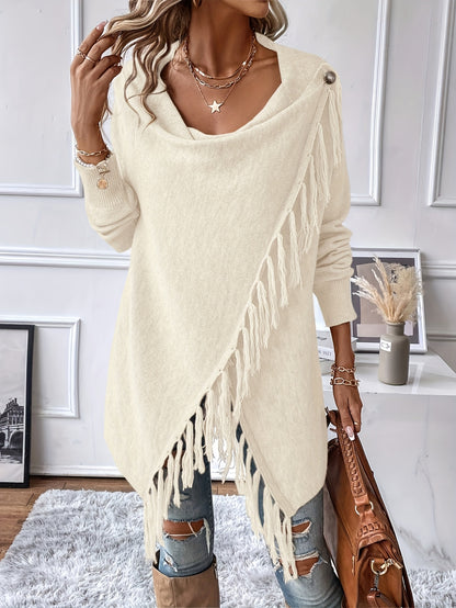 Chal decorativo con flecos y borlas – Cuello drapeado elegante
