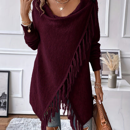 Chal decorativo con flecos y borlas – Cuello drapeado elegante
